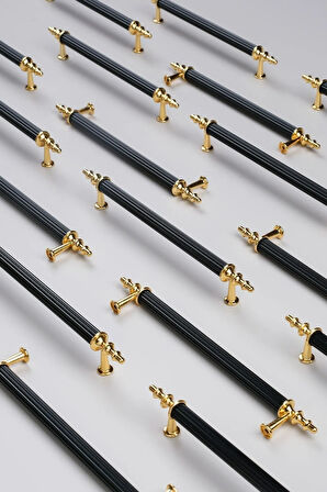 Tuana Rustik Alüminyum Metal Lüks Modern Mobilya Çekmece Mutfak Dolabı Kulpu Siyah-Altın 192mm