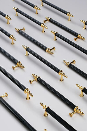 Tuana Rustik Alüminyum Metal Lüks Modern Mobilya Çekmece Mutfak Dolabı Kulpu Siyah-Altın 224mm