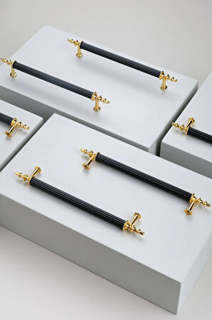 Tuana Rustik Alüminyum Metal Lüks Modern Mobilya Çekmece Mutfak Dolabı Kulpu Siyah-Altın 224mm