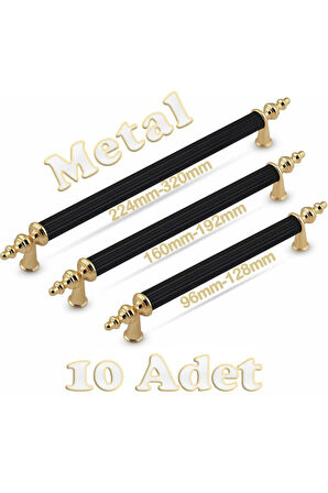 Tuana Rustik Alüminyum Metal Lüks Modern Mobilya Çekmece Mutfak Dolabı Kulpu Siyah-Gold 96mm (10 Adet)