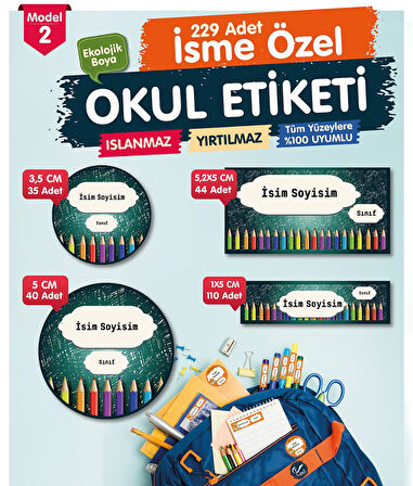 Okul Etiketi Kalem Defter Etiketi Özel İsim Yazılabilen Etiket- İsim Etiketi-OE2