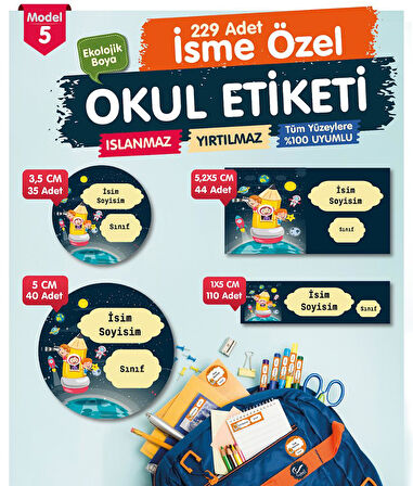 Okul Etiketi Kalem Defter Etiketi Özel İsim Yazılabilen Etiket- İsim Etiketi-OE5