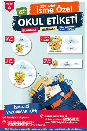 Okul Etiketi Kalem Defter Etiketi Özel İsim Yazılabilen Etiket- İsim Etiketi-OE6