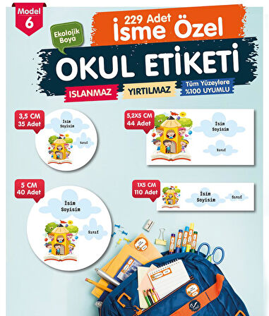 Okul Etiketi Kalem Defter Etiketi Özel İsim Yazılabilen Etiket- İsim Etiketi-OE6