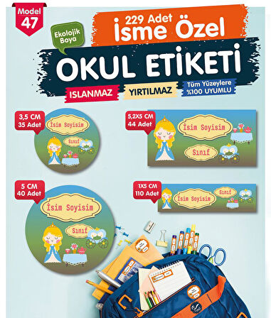 Okul Etiketi Kalem Defter Etiketi Özel İsim Yazılabilen Etiket Seti - İsim Etiketi-OE47