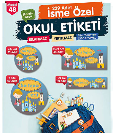 Okul Etiketi Kalem Defter Etiketi Özel İsim Yazılabilen Etiket Seti - İsim Etiketi-OE48