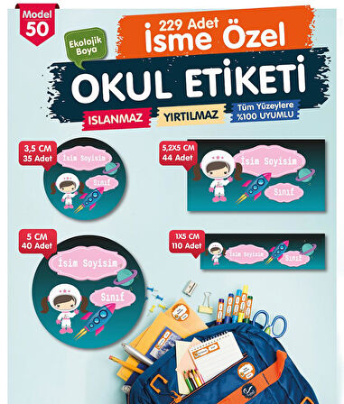 Okul Etiketi Kalem Defter Etiketi Özel İsim Yazılabilen Etiket Seti - İsim Etiketi-OE50