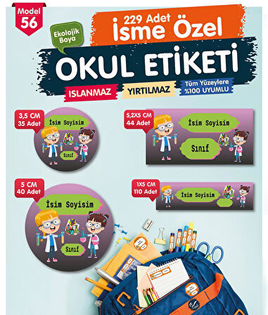 Okul Etiketi Kalem Defter Etiketi Özel İsim Yazılabilen Etiket Seti - İsim Etiketi-OE56