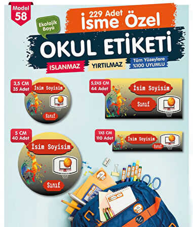 Okul Etiketi Kalem Defter Etiketi Özel İsim Yazılabilen Etiket Seti - İsim Etiketi-OE58