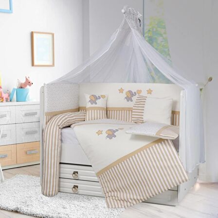 TuGU HoMe&BaBy %100 pamuklu 70x130 cm 10 parça fil desenli,yıldızlı uyku seti05