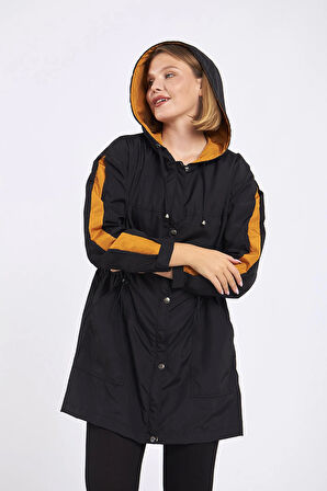 Micro Midi Siyah Kolları Hardal Yağmurluk & Rüzgarlık