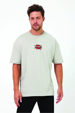 Lenithra Tupac Sırt Baskılı Unisex Oversize T-shirt Gri / L