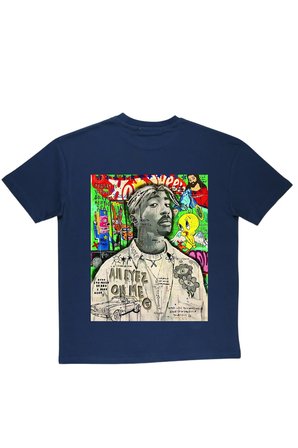 Lenithra Tupac Sırt Baskılı Unisex Oversize T-shirt Füme / M