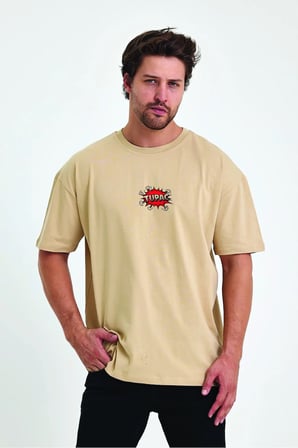 Lenithra Tupac Sırt Baskılı Unisex Oversize T-shirt Bej / 2XL