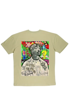 Lenithra Tupac Sırt Baskılı Unisex Oversize T-shirt Bej / S