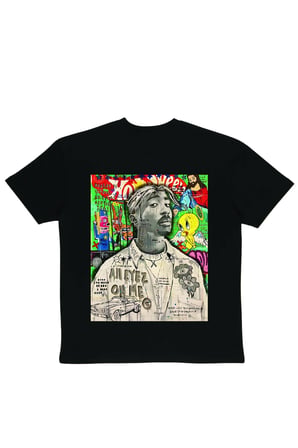 Lenithra Tupac Sırt Baskılı Unisex Oversize T-shirt Siyah / M