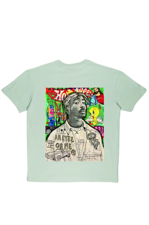 Lenithra Tupac Sırt Baskılı Unisex Oversize T-shirt Gri / S