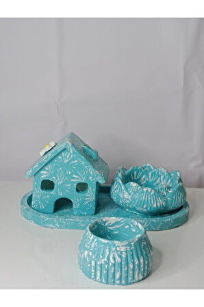 Turkuaz Dekoratif Biblo Ev Mumluk Takımı Süs Eşyası