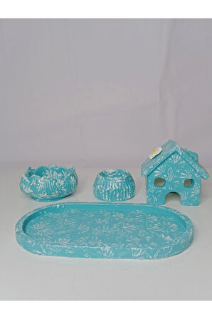 Turkuaz Dekoratif Biblo Ev Mumluk Takımı Süs Eşyası