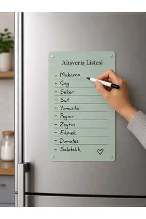 Alışveriş Listesi Yazı Tahtası - Silinebilir Kalemli Buzdolabı Not Panosu - 2 Adet Kalemli (Sürpriz Hediyeli)