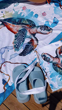 Plaj Havlusu Turtle Desenli (Özel Çantalı) 70x150 cm