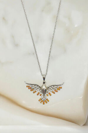 925 Ayar Gümüş Zümrüdü Anka Kuşu Gümüş Kadın Kolye (IŞIKLI KUTU)