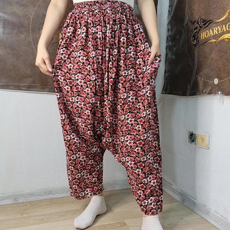 Otantik Köy Şalvarı %100 Pamuk Viskon Çiçek Desenli Rahat Kesim Ağlı Kadın Şalvarı 38BEDEN 100 KG