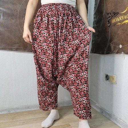 Otantik Köy Şalvarı %100 Pamuk Viskon Çiçek Desenli Rahat Kesim Ağlı Kadın Şalvarı 38BEDEN 100 KG