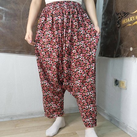 Otantik Köy Şalvarı %100 Pamuk Viskon Çiçek Desenli Rahat Kesim Ağlı Kadın Şalvarı 38BEDEN 100 KG