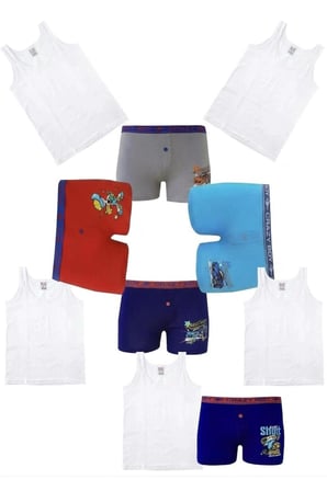 Erkek Çocuk 5 Atlet 5 Desenli Boxer Pamuklu Likralı Terletmez Takım