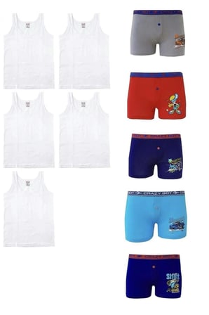 Erkek Çocuk 5 Atlet 5 Desenli Boxer Pamuklu Likralı Terletmez Takım