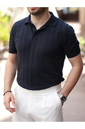 Old Money Kendinden Desenli Pamuklu Triko Tshirt