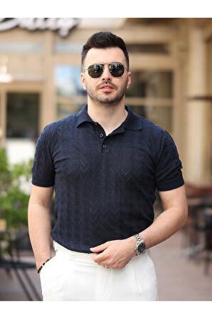 Old Money Kendinden Desenli Pamuklu Triko Tshirt