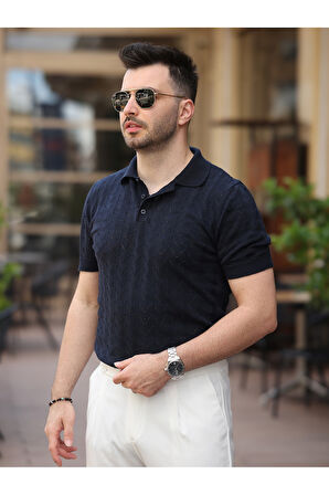 Old Money Kendinden Desenli Pamuklu Triko Tshirt