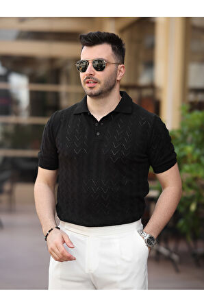 Old Money Kendinden Desenli Pamuklu Triko Tshirt