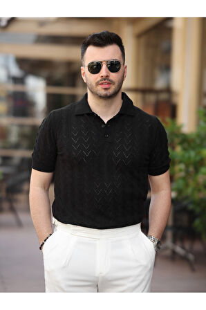 Old Money Kendinden Desenli Pamuklu Triko Tshirt