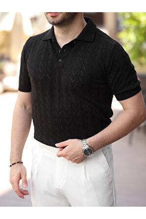 Old Money Kendinden Desenli Pamuklu Triko Tshirt