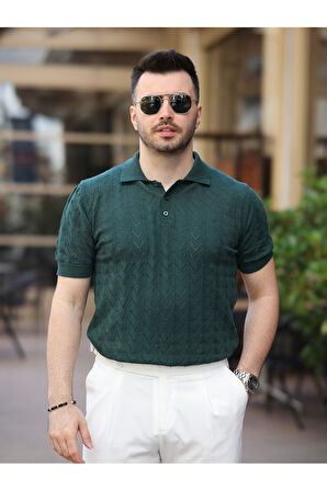 Old Money Kendinden Desenli Pamuklu Triko Tshirt