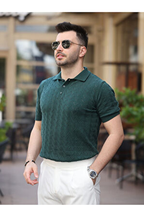 Old Money Kendinden Desenli Pamuklu Triko Tshirt