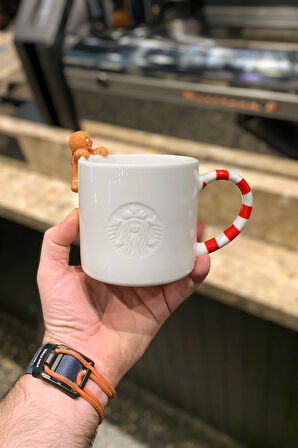 Meraklı Zencefil Kurabiye Adam Figürlü Beyaz Porselen Kupa 355ml