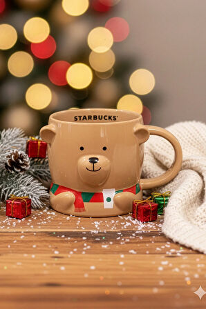 Barista Ayıcık Tasarımlı Kahverengi Kupa Mug 355 ml