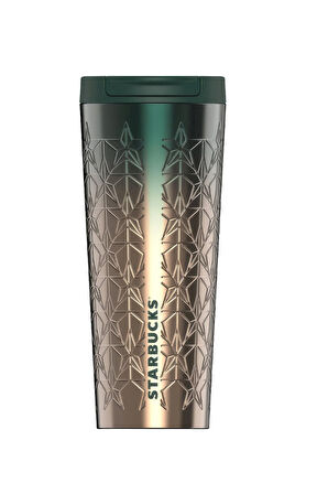 Paslanmaz Çelik Yıldız Desenli Termos Altın-Yeşil Geçişli 473ml