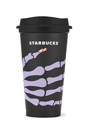 Starbucks İskelet Tasarımlı Siyah Plastik İçecek Bardağı 473ml