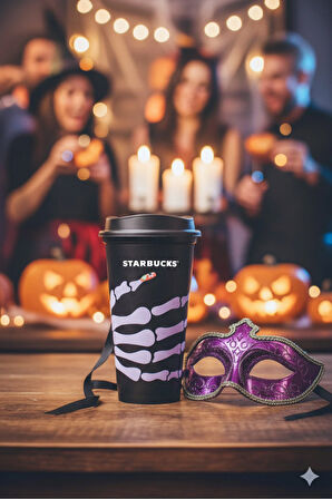 Starbucks İskelet Tasarımlı Siyah Plastik İçecek Bardağı 473ml