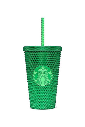 Starbucks Yeşil Parlak Işıltılı Pipetli Termos Bardak 473ml