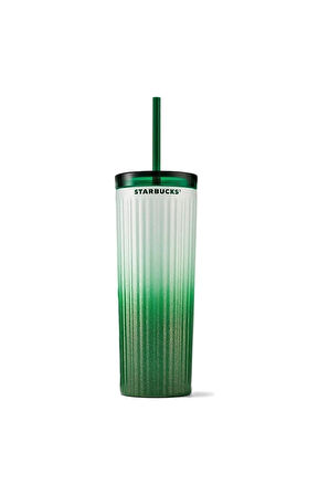 Starbucks Beyaz-yeşil Geçişli Çift Kapaklı Çelik Termos 473 ml