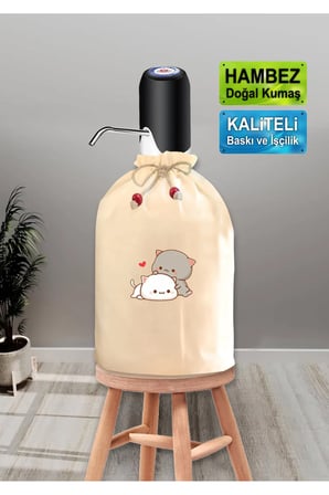 Krem Damacana Kılıfı Iki Kedi Baskılı Hambez Damacana Kılıfı