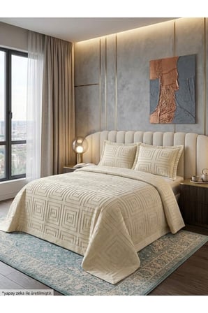 Premium Kabartma Dokulu Royal Model Çift Kişilik Yatak Örtüsü – 2 Adet Yastık Kılıfı Dahil 250 x 260