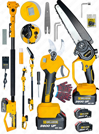 Alman 2 Akülü Yağ Pompali Şarjlı 3800 Vf 30 Ah Daflong seri Dal Ağaç Kesme Budama Makası Testere