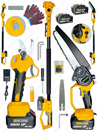 Alman 2 Akülü Yağ Pompali Şarjlı 3800 Vf 30 Ah Daflong seri Dal Ağaç Kesme Budama Makası Testere